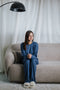 Women Fall pajama set Oversized Dusty Blue shirt +Pants